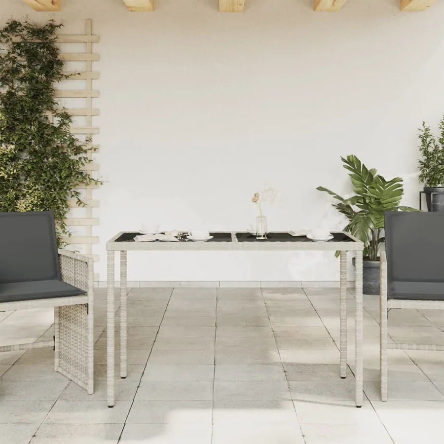 Table de jardin dessus en verre gris clair 115x54x74 cm rotin - 3