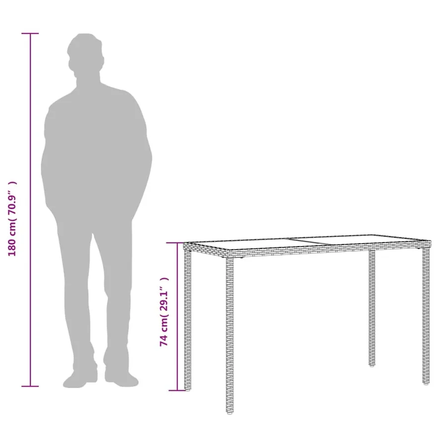 Table de jardin dessus en verre gris clair 115x54x74 cm rotin - 9
