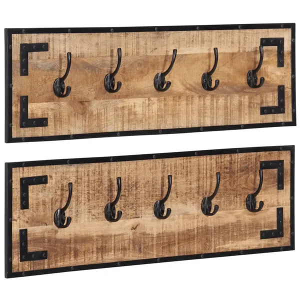 Porte-manteaux 2 pcs 80x8x25 cm bois de manguier massif brut