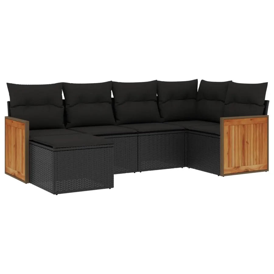 Salon de jardin 6 pcs avec coussins noir résine tressée - 2