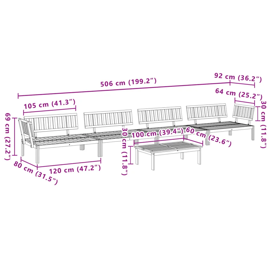 Salon palette de jardin 5 pcs bois d'acacia massif - 8