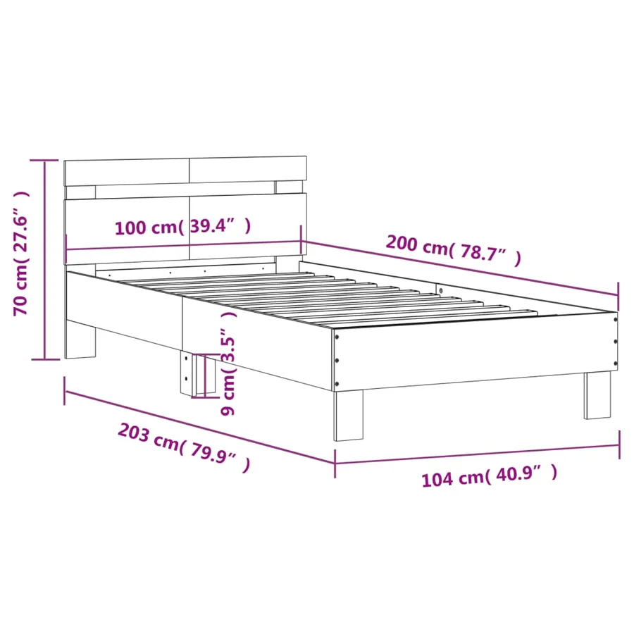 Cadre de lit sans matelas avec tête de lit gris béton 100x200cm - 10