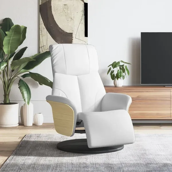 Fauteuil inclinable avec repose-pieds blanc similicuir