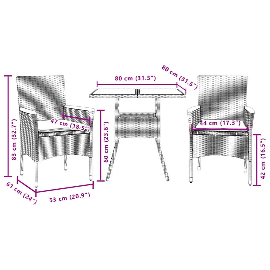 Ensemble à manger de jardin et coussins 7pcs noir rotin acacia - 7