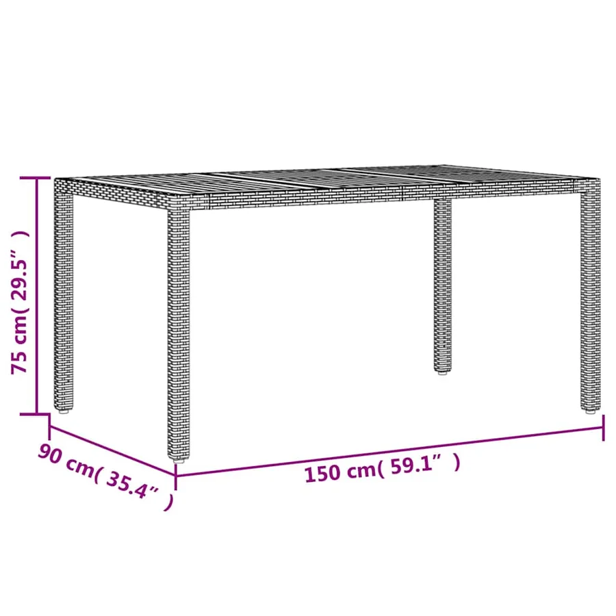 Table de jardin et dessus en bois d'acacia noir résine tressée - 11