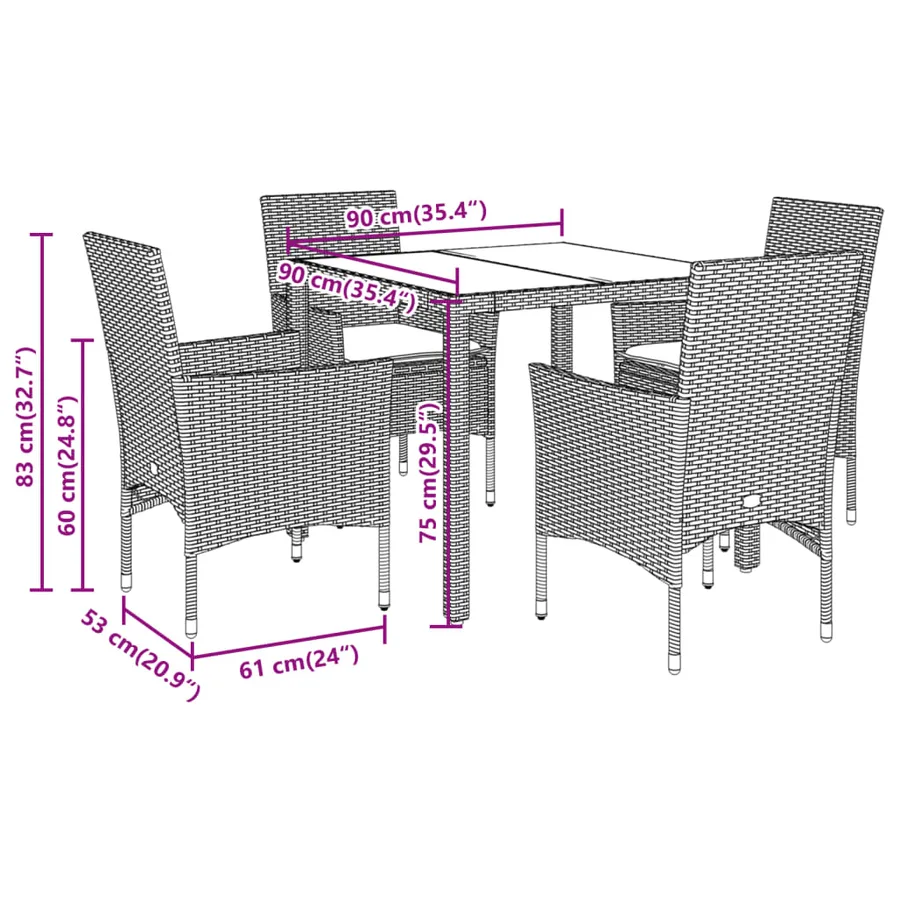 Ensemble à manger de jardin et coussins 5 pcs noir rotin acacia - 7