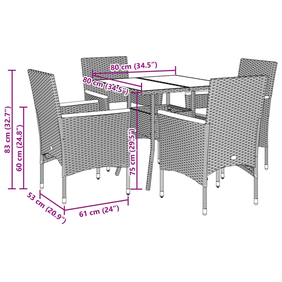 Ensemble à manger de jardin et coussins 5 pcs gris rotin acacia - 7