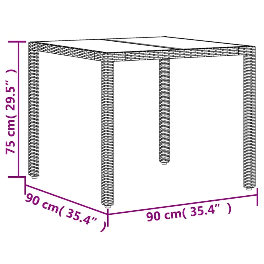 Table de jardin avec dessus en verre marron résine tressée - 11