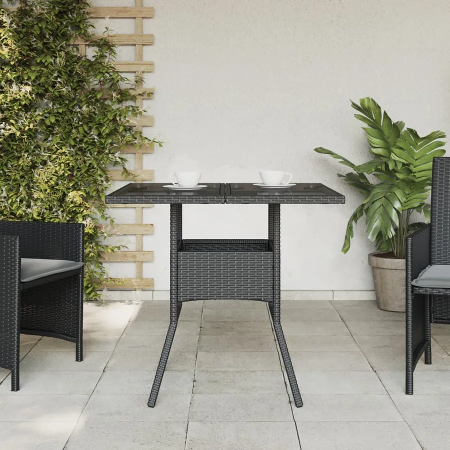 Table de jardin dessus en verre noir 80x80x75 cm résine tressée - 3