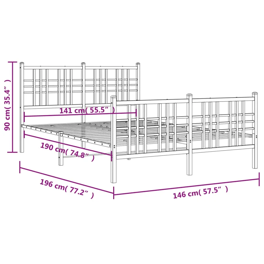 Cadre de lit métal sans matelas avec pied de lit noir 140x190cm - 8