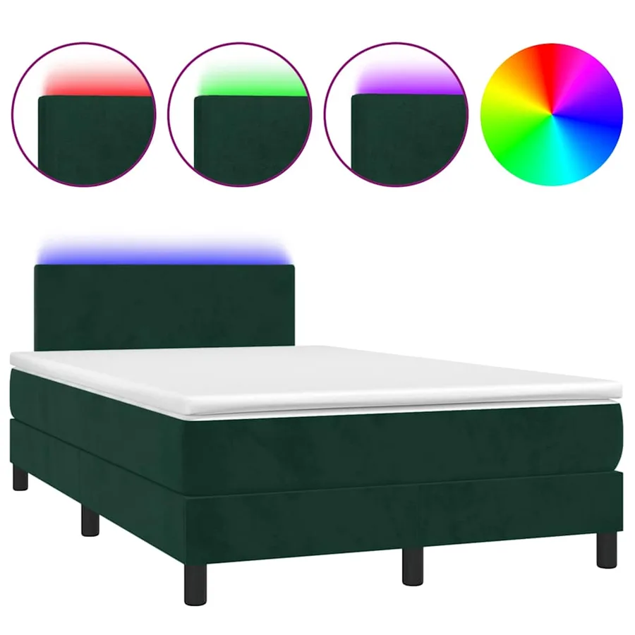 Sommier à lattes de lit avec matelas LED vert foncé 120x190 cm - 2