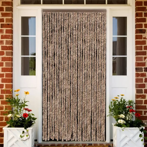 Rideau anti-mouches beige et marron foncé 118x220 cm chenille