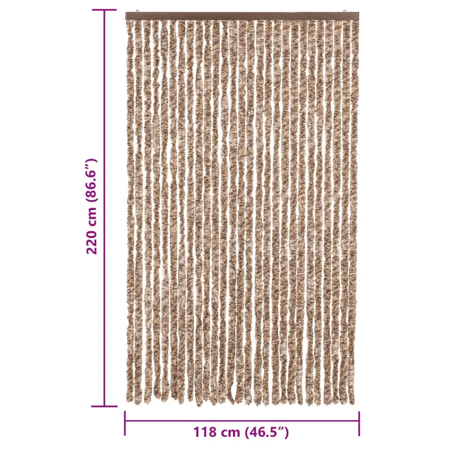 Rideau anti-mouches beige et marron foncé 118x220 cm chenille - 7