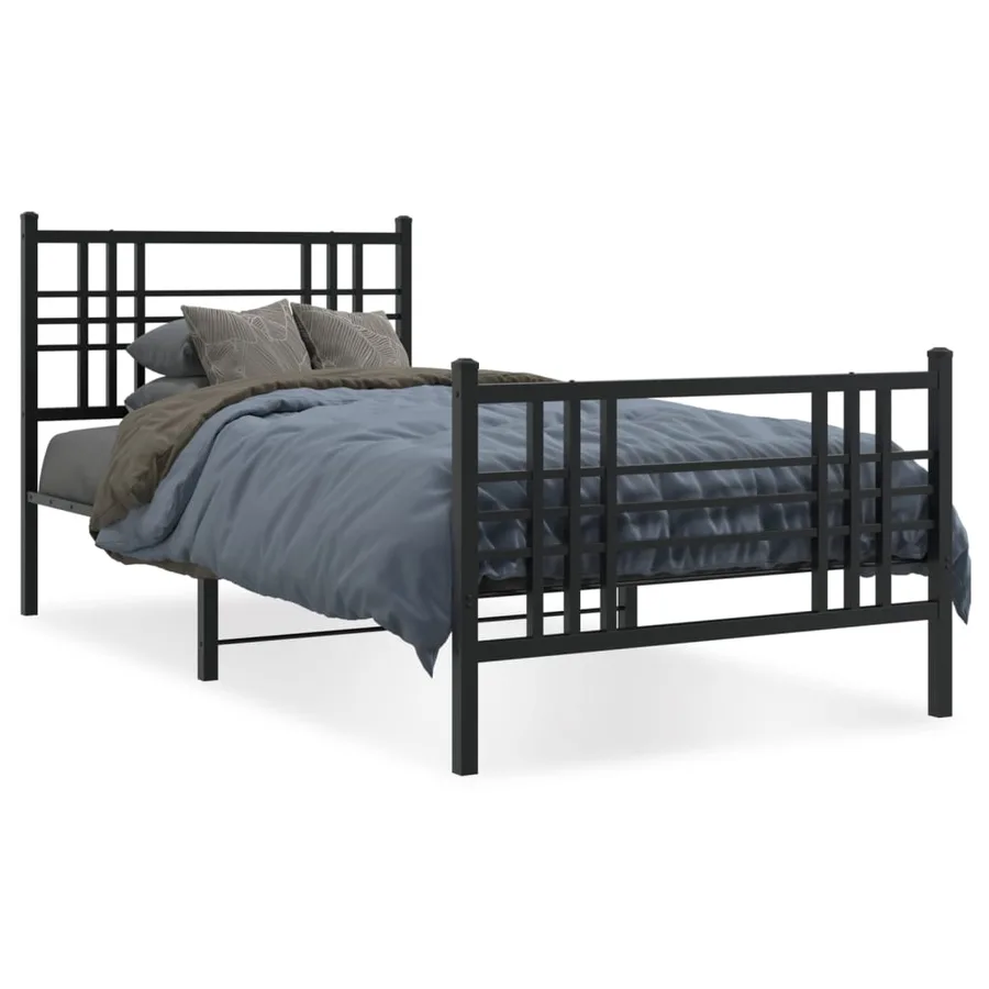Cadre de lit métal sans matelas avec pied de lit noir 90x200 cm - 2