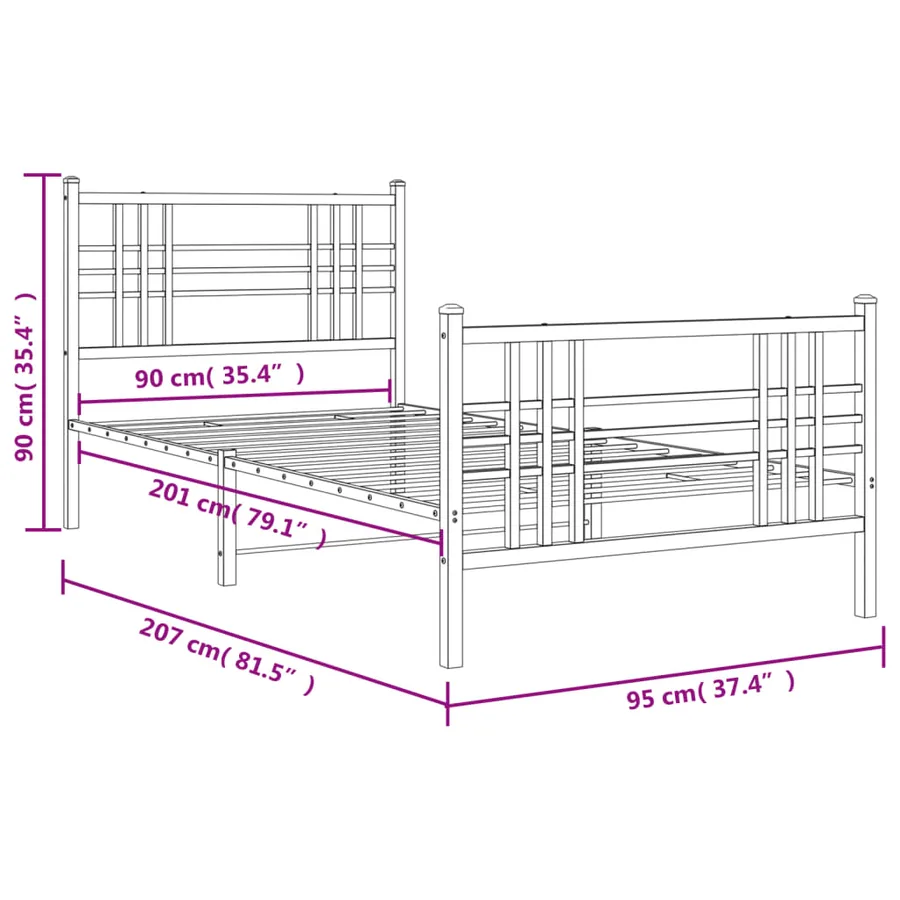 Cadre de lit métal sans matelas avec pied de lit noir 90x200 cm - 8