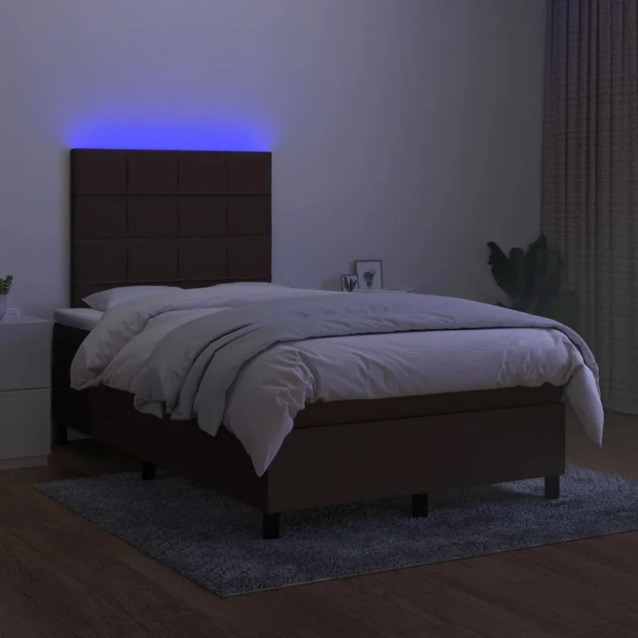 Sommier à lattes de lit matelas et LED marron foncé 120x190 cm - 4