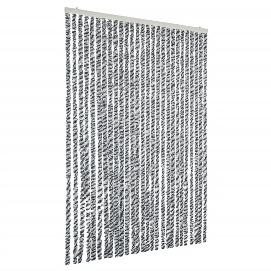 Rideau anti-mouches gris et noir et blanc 118x220 cm chenille - 2