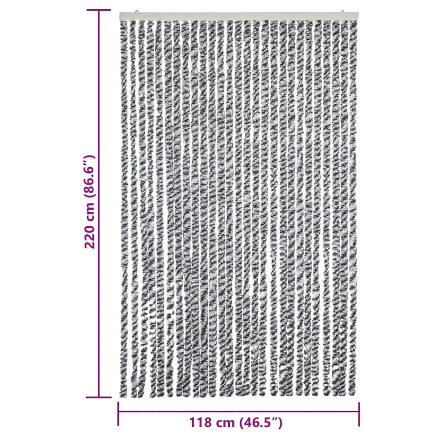 Rideau anti-mouches gris et noir et blanc 118x220 cm chenille - 7