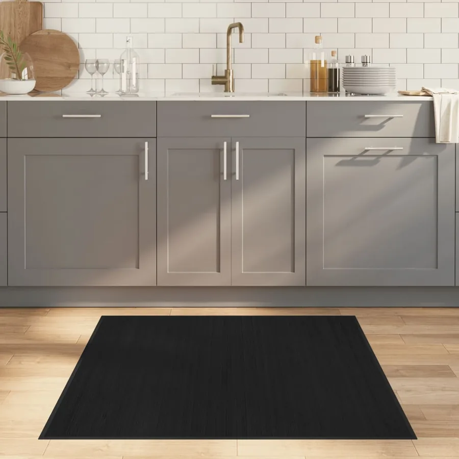 Tapis carré noir 100x100 cm bambou