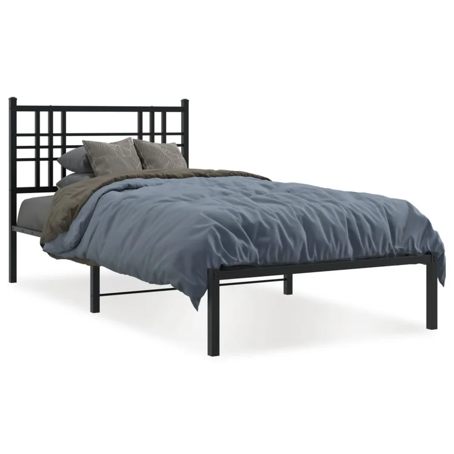 Cadre de lit métal sans matelas avec tête de lit noir 90x190 cm - 2