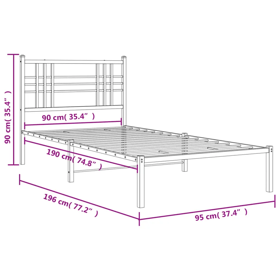 Cadre de lit métal sans matelas avec tête de lit noir 90x190 cm - 8