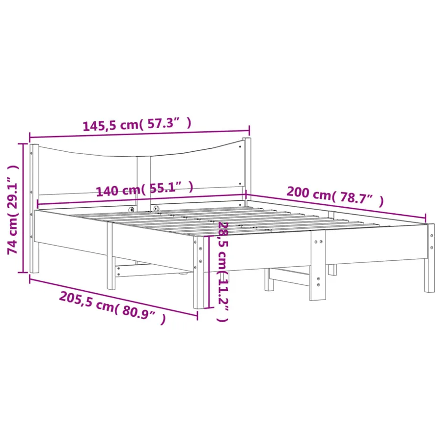 Cadre de lit sans matelas cire marron 140x200cm bois pin massif - 9