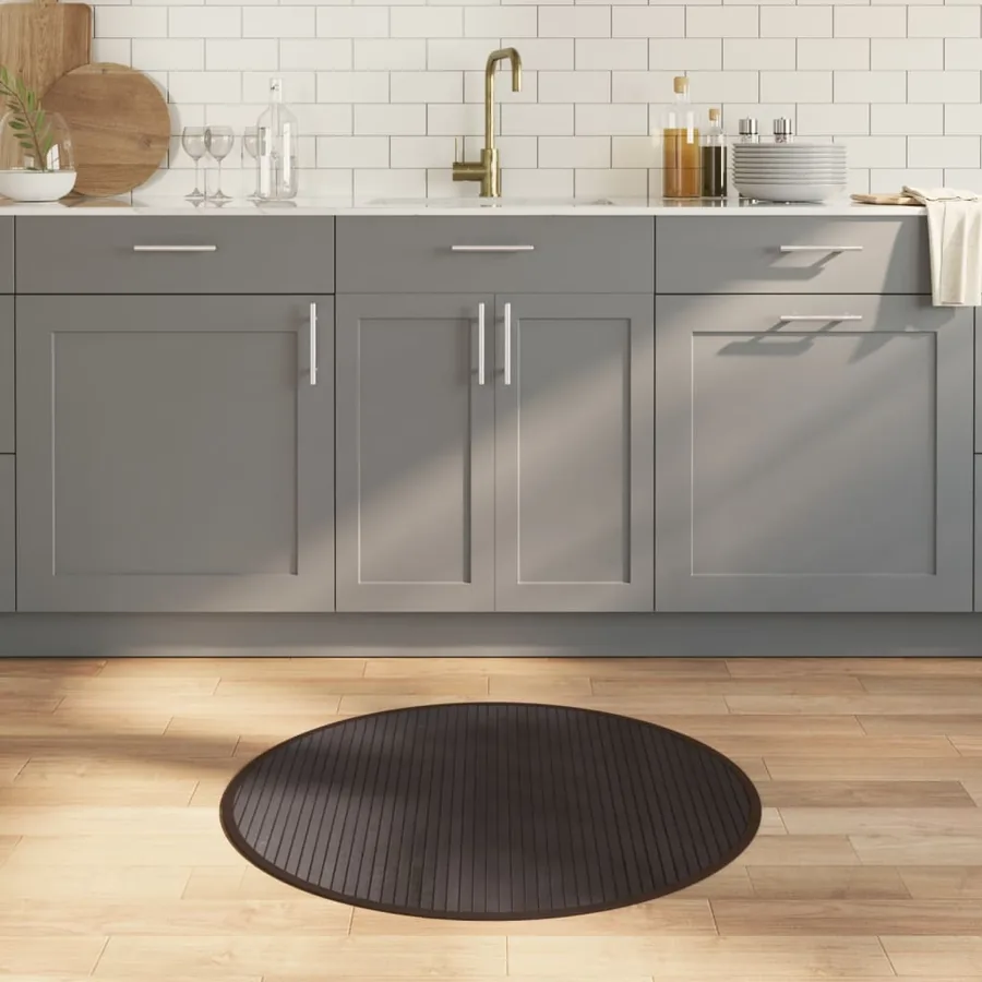 Tapis rond marron foncé 80 cm bambou