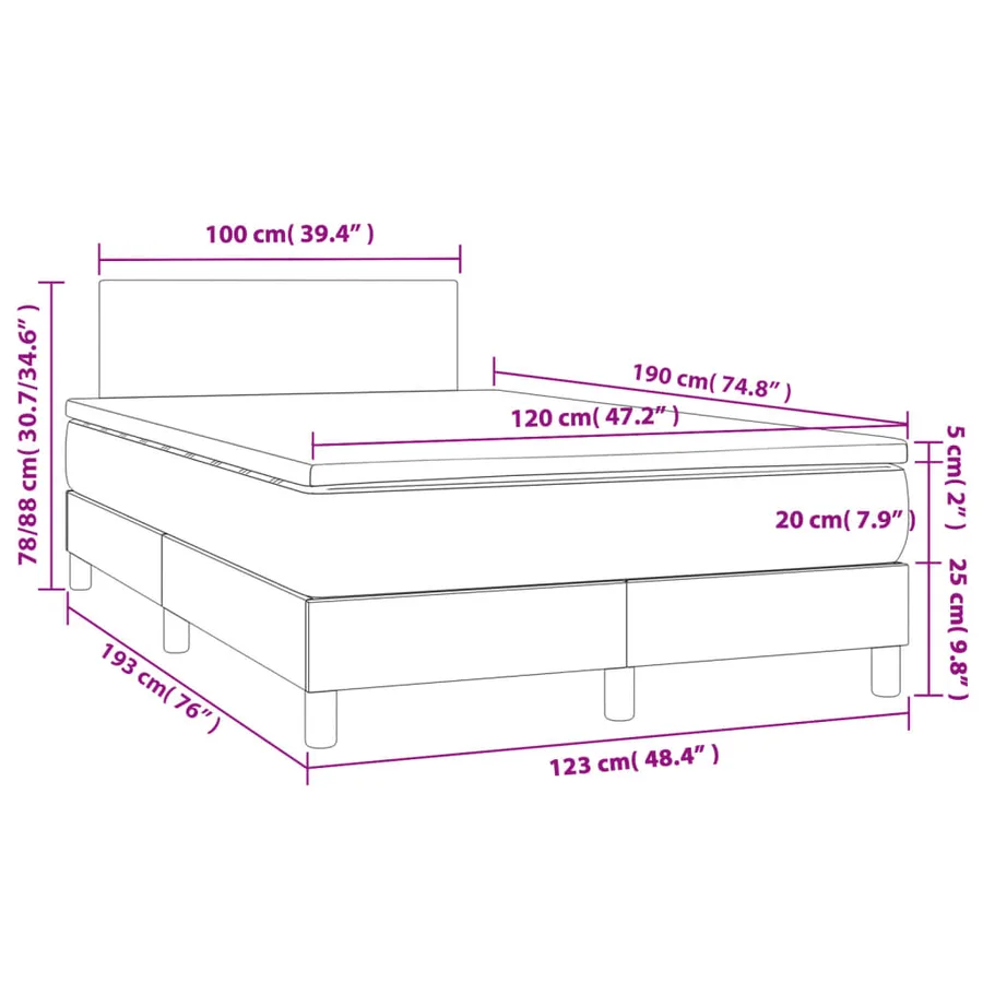 Sommier à lattes de lit matelas et LED taupe 120x190 cm tissu - 11