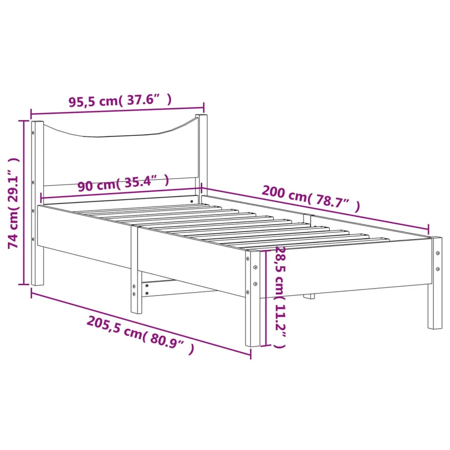 Cadre de lit sans matelas cire marron 90x200 cm bois pin massif - 9