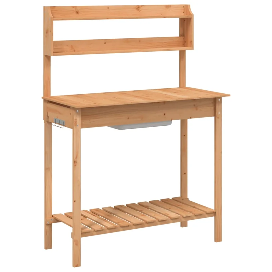 Table de rempotage avec évier marron bois massif de sapin - 2