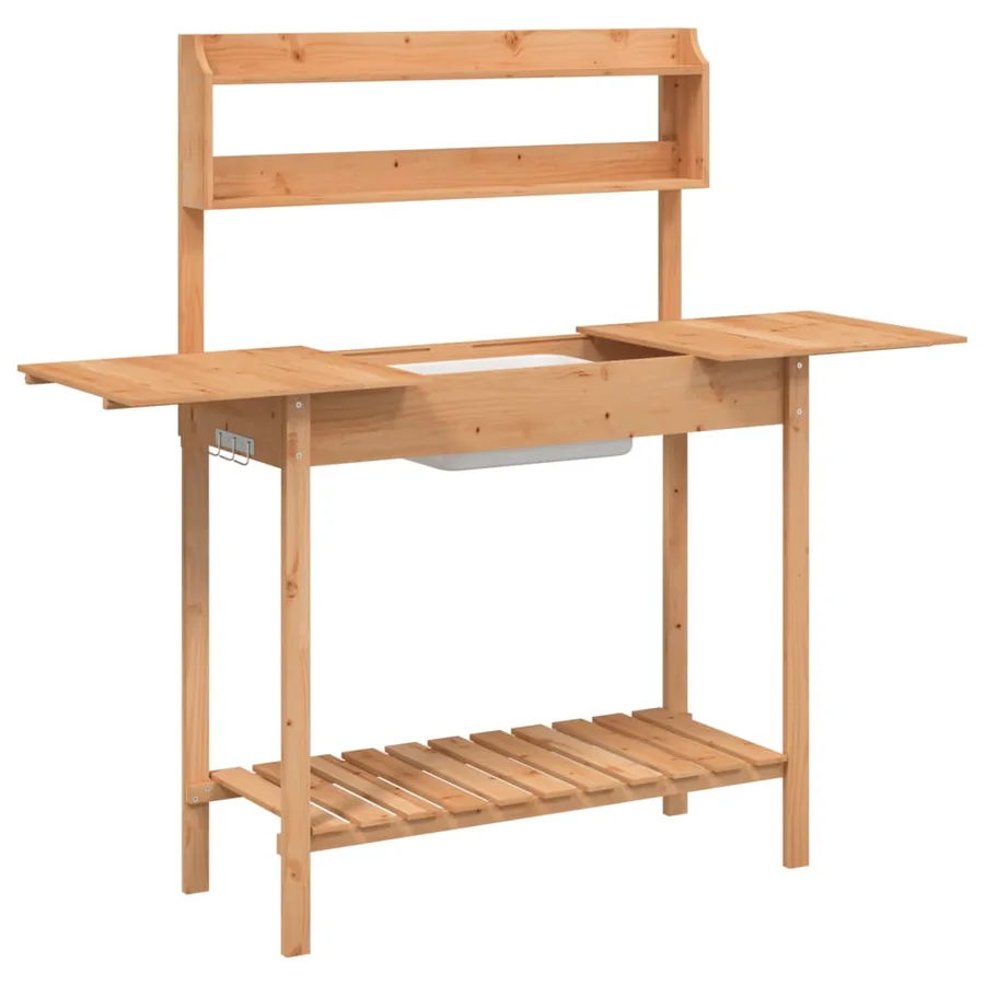 Table de rempotage avec évier marron bois massif de sapin - 6