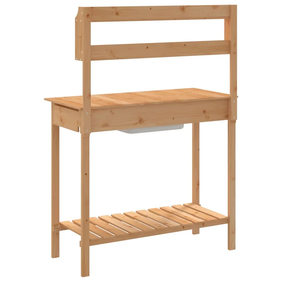 Table de rempotage avec évier marron bois massif de sapin - 9