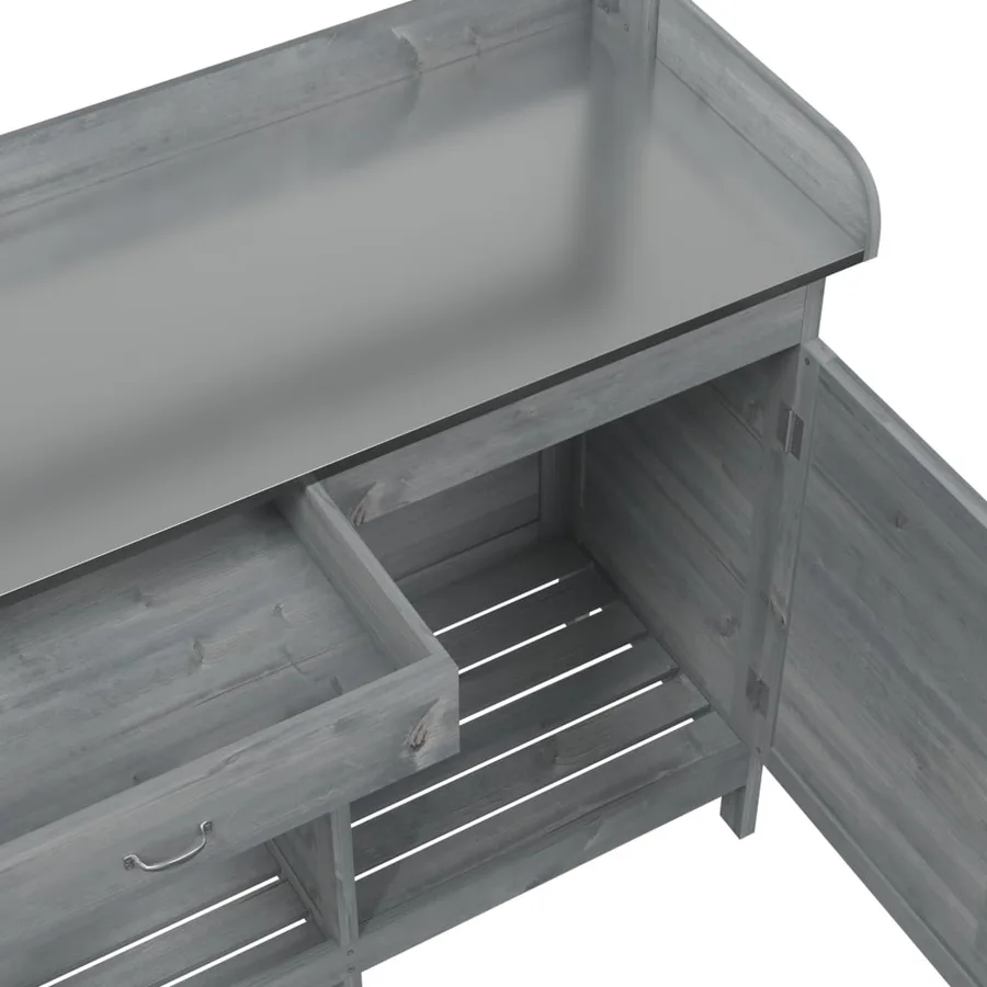 Table de rempotage avec armoire gris bois massif de sapin - 11