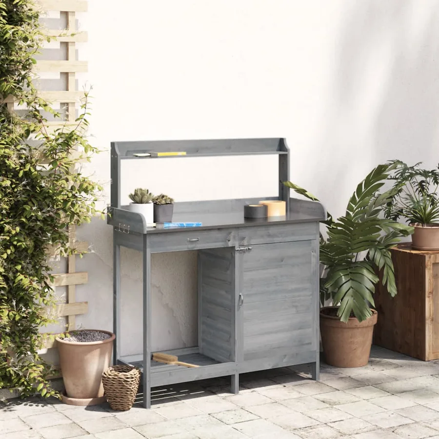 Table de rempotage avec armoire gris bois massif de sapin - 3