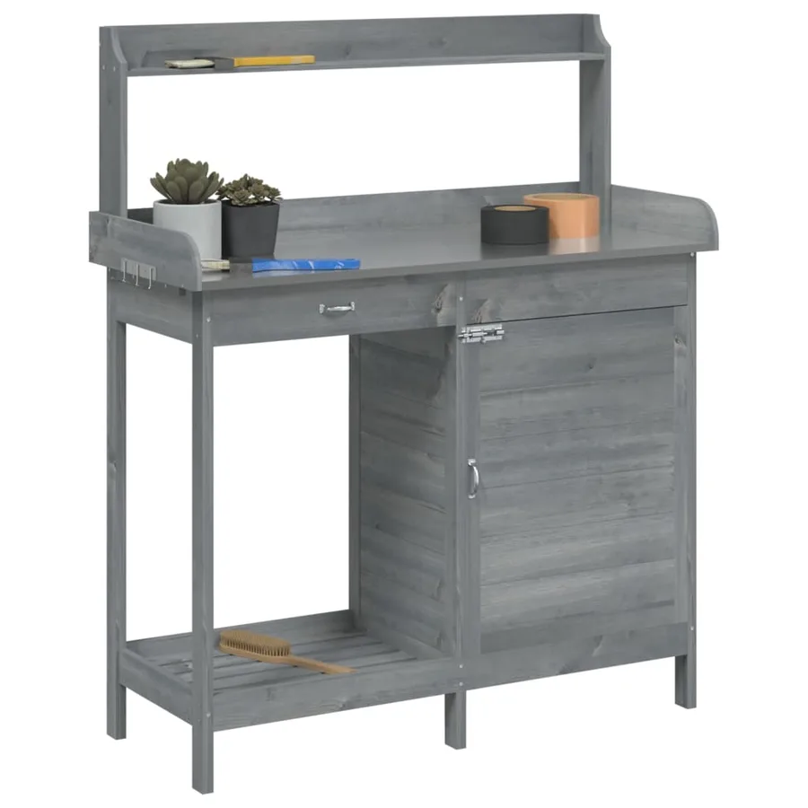 Table de rempotage avec armoire gris bois massif de sapin - 4