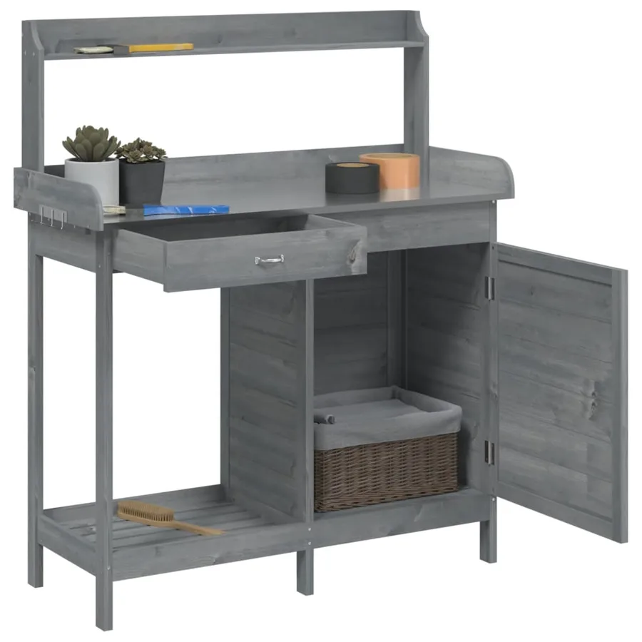 Table de rempotage avec armoire gris bois massif de sapin - 5
