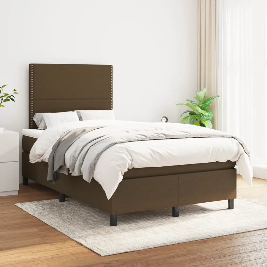 Sommier à lattes de lit et matelas marron foncé 120x190cm tissu - 3