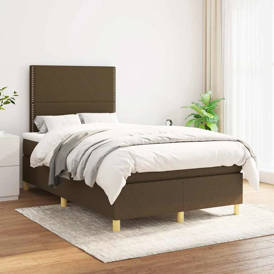 Sommier à lattes de lit et matelas marron foncé 120x190cm tissu - 3