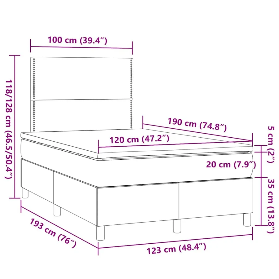 Sommier à lattes de lit matelas et LED marron foncé 120x190 cm - 10