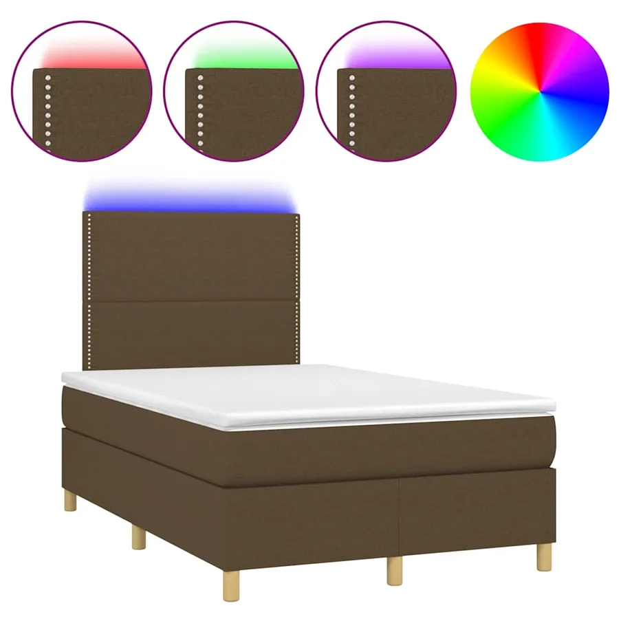 Sommier à lattes de lit matelas et LED marron foncé 120x190 cm - 2