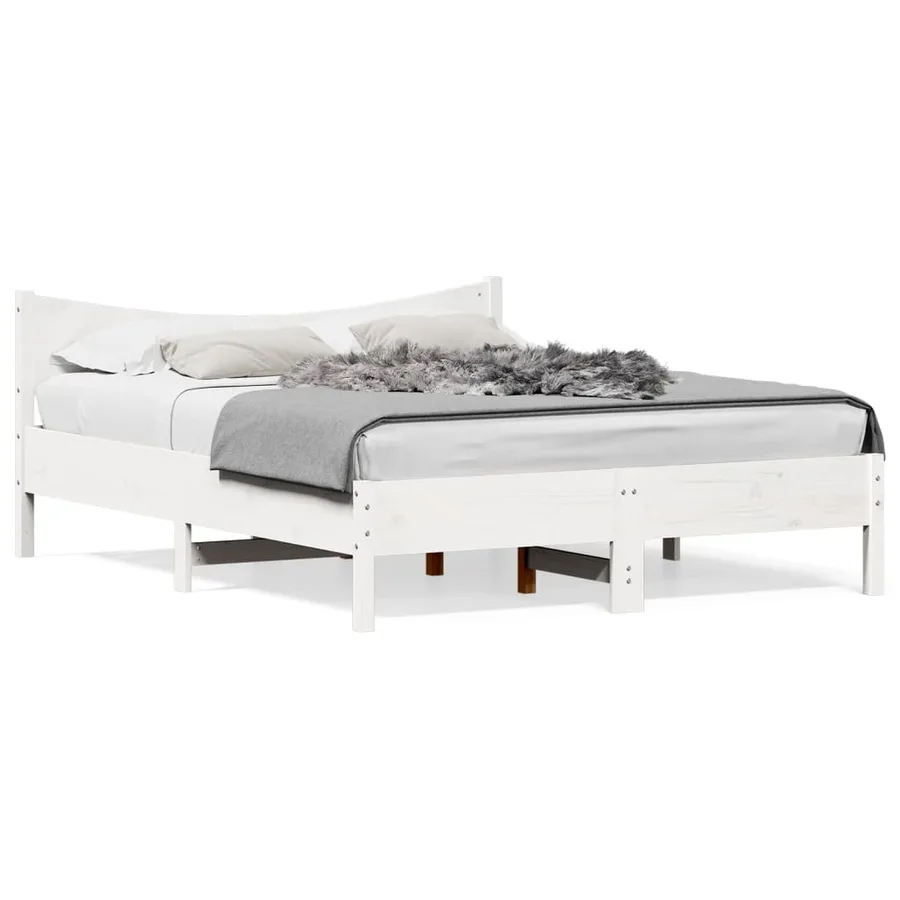 Cadre de lit sans matelas blanc 160x200 cm bois de pin massif - 2