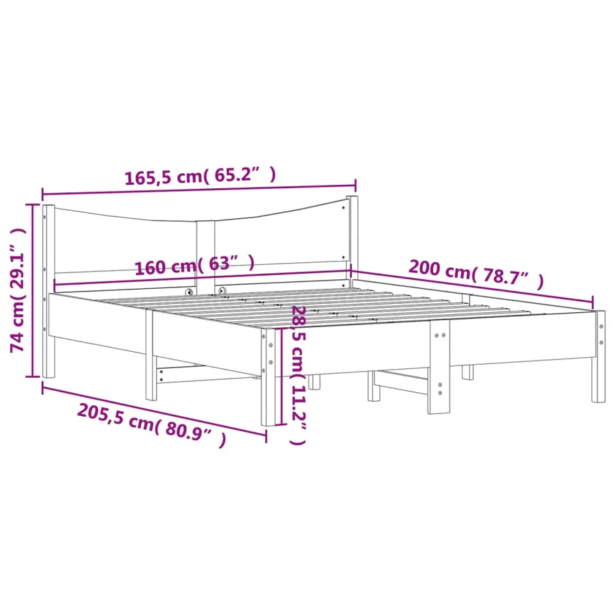 Cadre de lit sans matelas blanc 160x200 cm bois de pin massif - 9