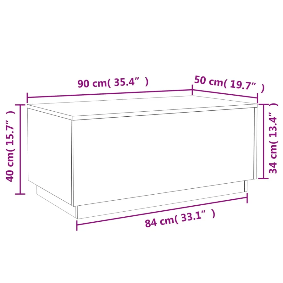 Table basse avec lumières LED blanc 90x50x40 cm - 16