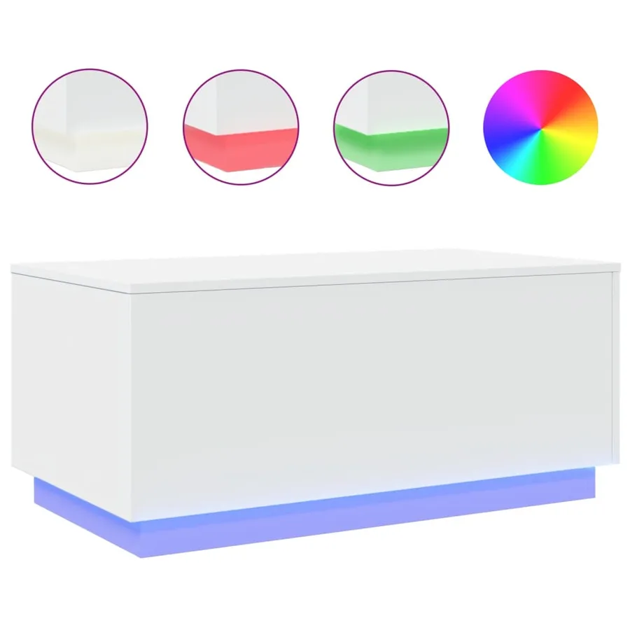 Table basse avec lumières LED blanc 90x50x40 cm - 2