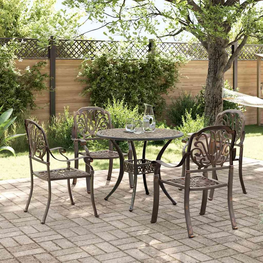 Ensemble manger de jardin 5 pcs bronze aluminium coulé - 2
