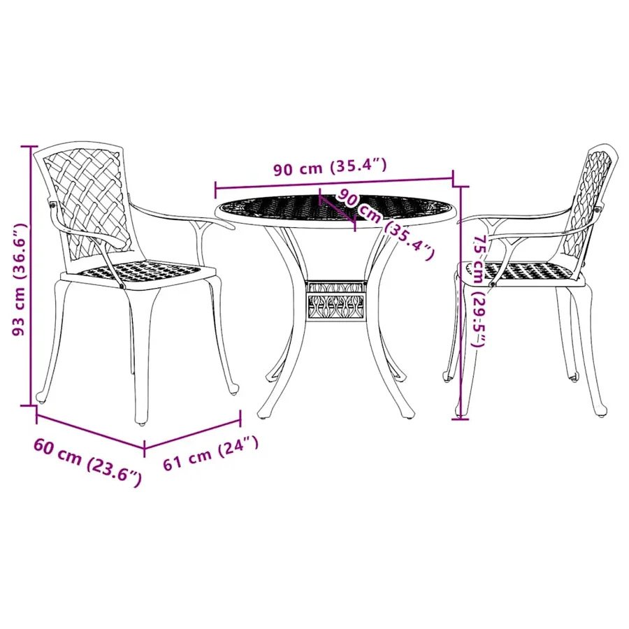 Ensemble de bistro 3 pcs blanc aluminium coulé - 11