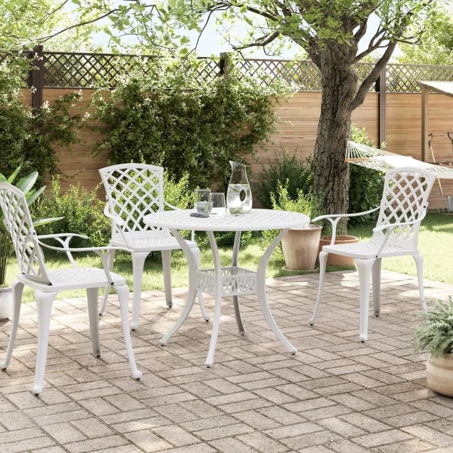 Table de jardin blanc Ø90x75 cm aluminium coulé - 3