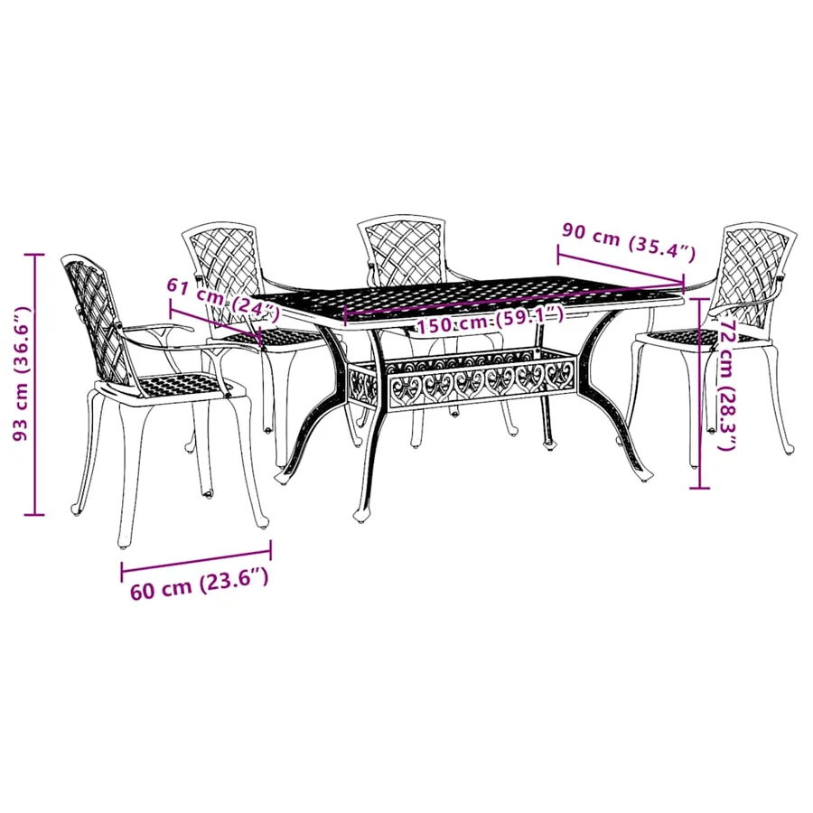 Ensemble à manger de jardin 5 pcs blanc aluminium coulé - 11
