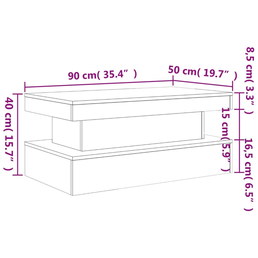Table basse avec lumières LED chêne sonoma 90x50x40 cm - 16