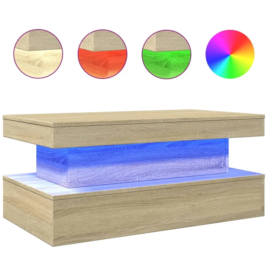Table basse avec lumières LED chêne sonoma 90x50x40 cm - 2